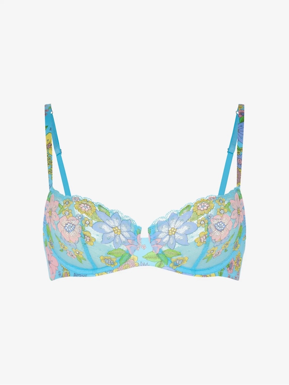 34B Savage X Fenty Mod Poppy Unlined Lace Balconette Bra | Turquoise
